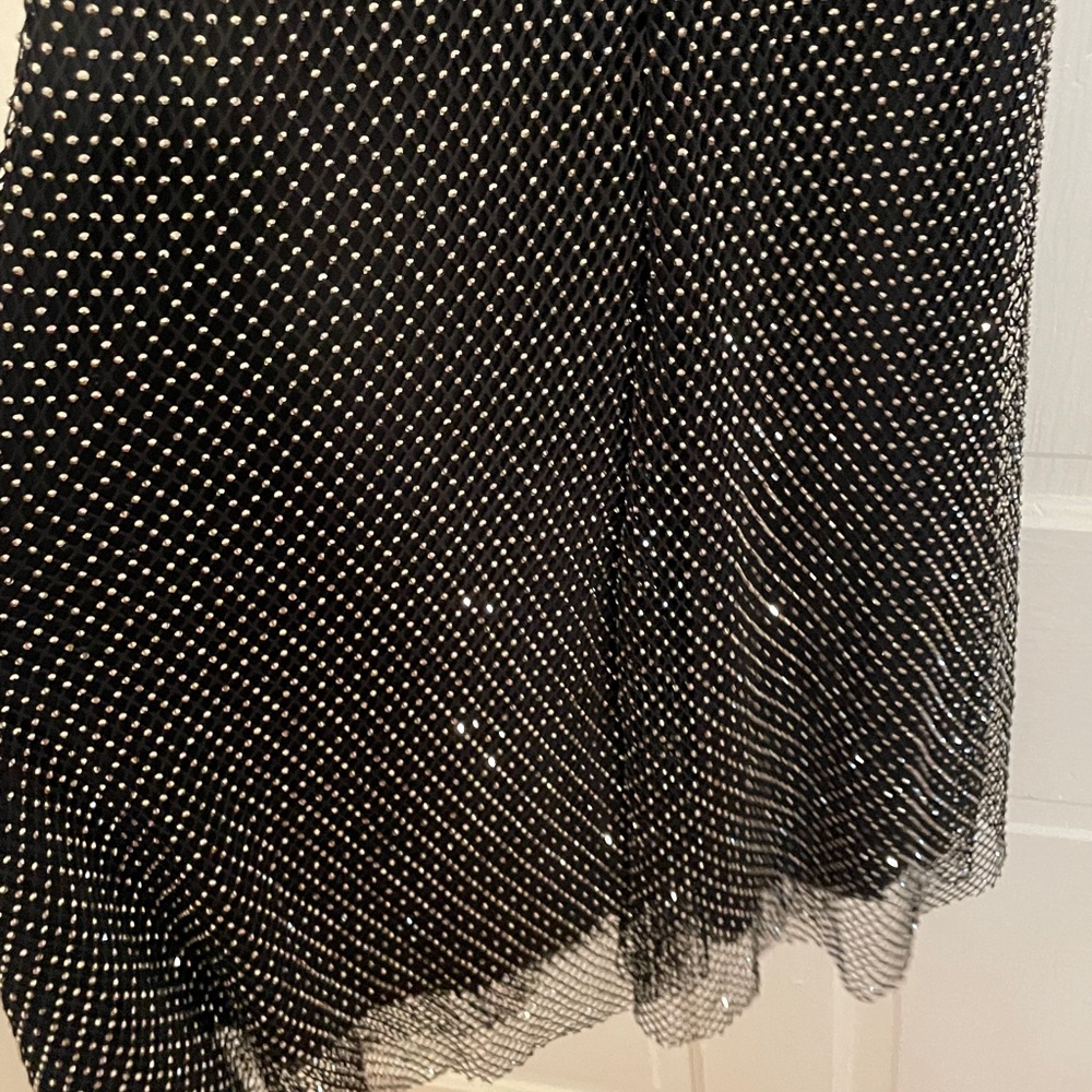 New Self Portrait Black Rhinestone Fishnet Crossover Midi Dress size US 4 - Picture 8 of 17
